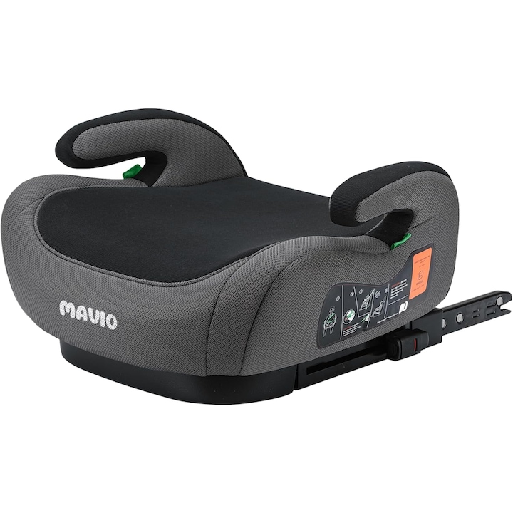 Înălțător Auto pentru Bebelusi si Copii Mavio®, Model RideUp Plus, Fixare ISOFIX, Certificat R129, Omologat i-Size, Cotiere, 125-150cm, Varsta 6-12 Ani, Greutate recomandata 22-36kg, Accesoriu Centura Siguranta Inclus, Husa Detasabila, Gri Inchis