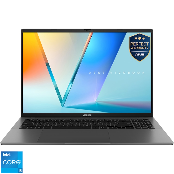 Laptop ASUS Vivobook S16 S3607VA cu procesor Intel Core i5-13420H pana la 4.6GHz, 16', WUXGA, IPS, 144Hz, 16GB DDR5 RAM, 1TB SSD, Intel UHD Graphics, No OS, Matte Gray